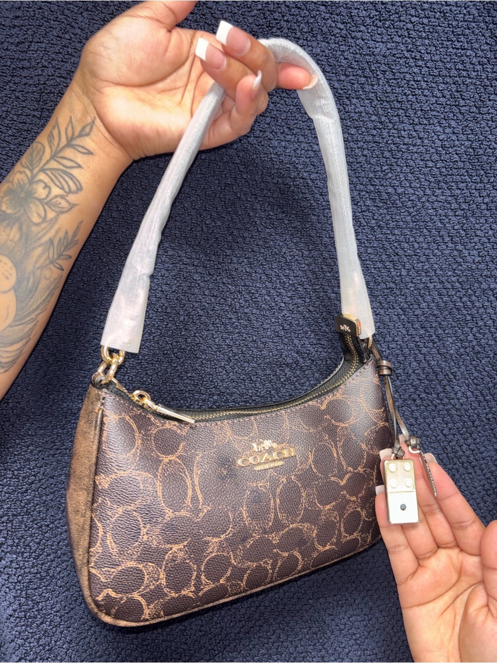 Coach Brown Signature Mini Shoulder Bag with Gold Hardware